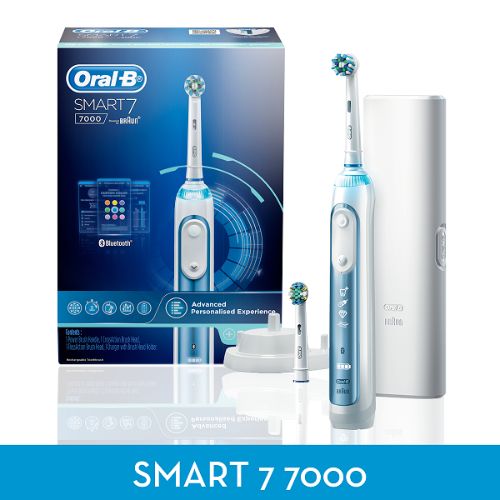 OralB SMART Series 7000 Metallic Blue Toothbrush with Bluetooth, pressure sensor, and 5 brushing modes for enhanced dental care.