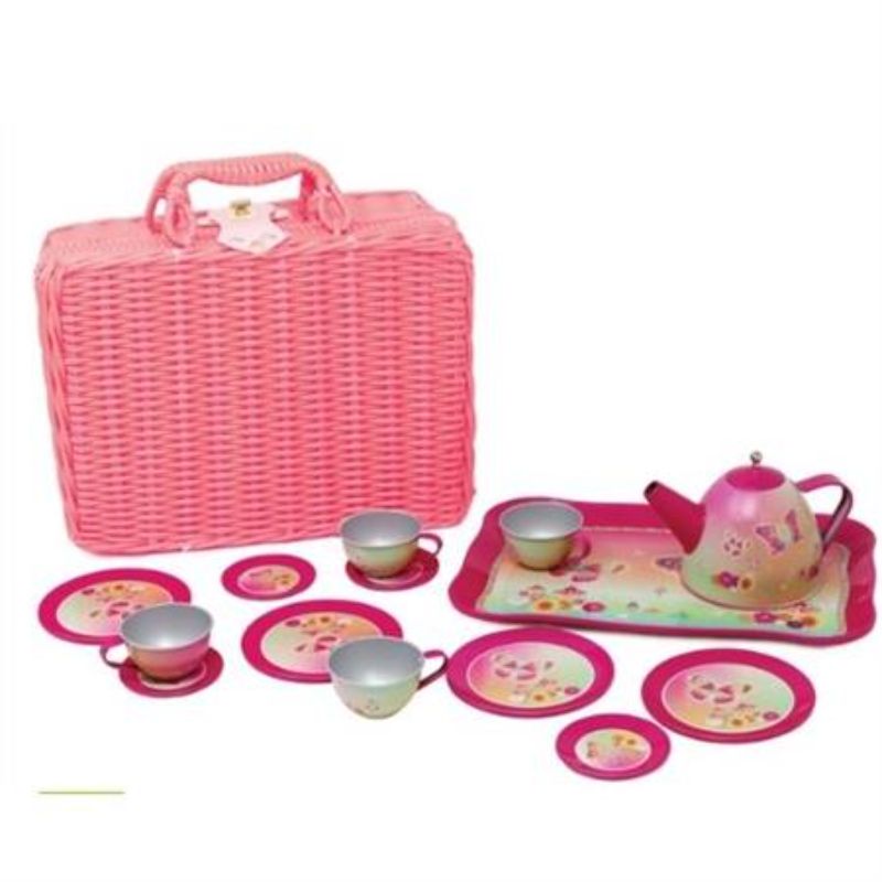 Tea Set in Basket - PP Rainbow Butterfly