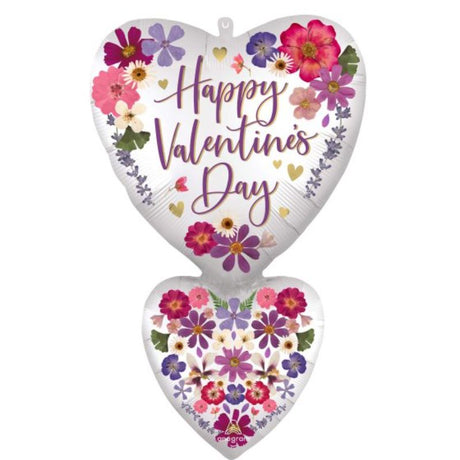 SuperShape Happy Valentine's Day balloon featuring vibrant pressed flowers, perfect for romantic celebrations.