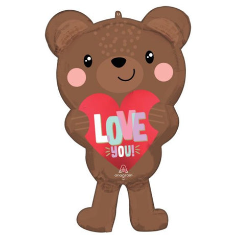 SuperShape satin brown bear balloon, 48cm x 76cm, perfect for love-themed celebrations and gifts.