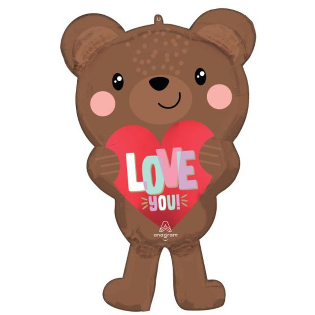 SuperShape satin brown bear balloon, 48cm x 76cm, perfect for love-themed celebrations and gifts.