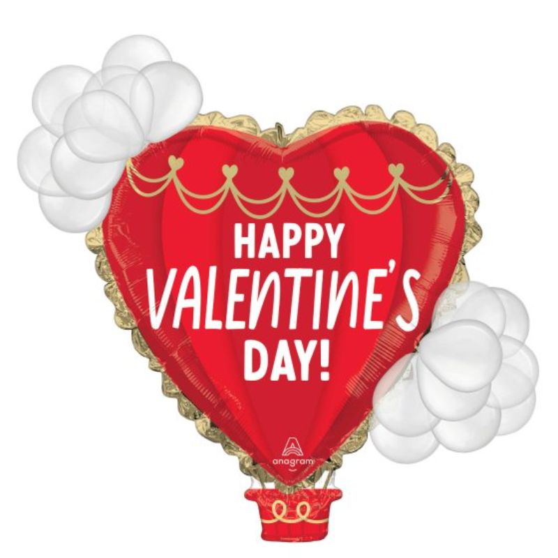Vibrant hot air balloon decoration for Valentine's Day, measuring 88cm x 96cm, perfect for romantic celebrations.