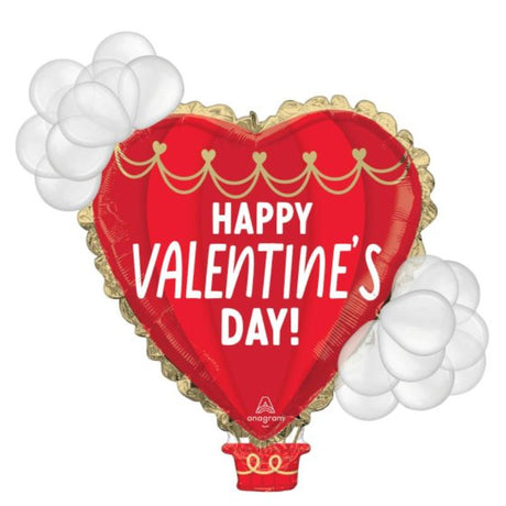 Vibrant hot air balloon decoration for Valentine's Day, measuring 88cm x 96cm, perfect for romantic celebrations.