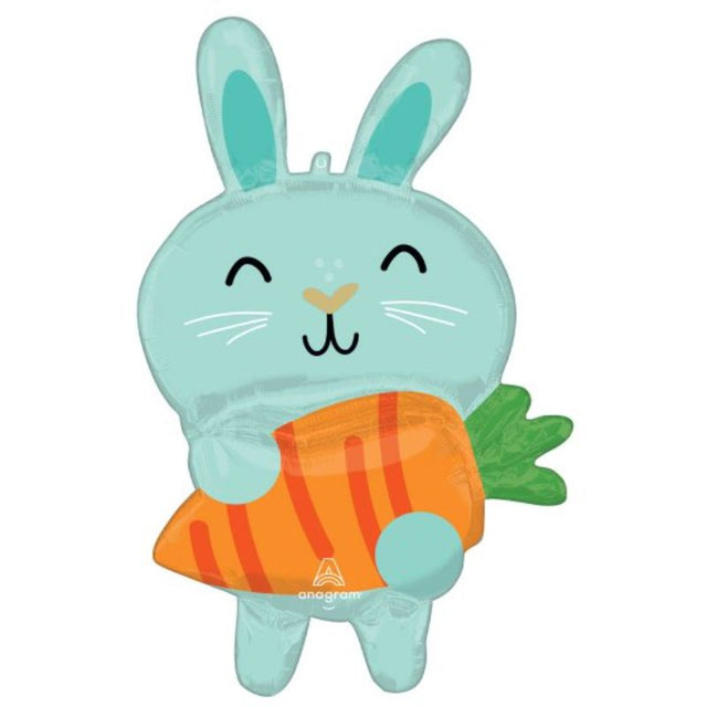 SuperShape XL Minty Bunny & Carrot balloon, 55cm x 86cm, vibrant design perfect for Easter and children's parties.