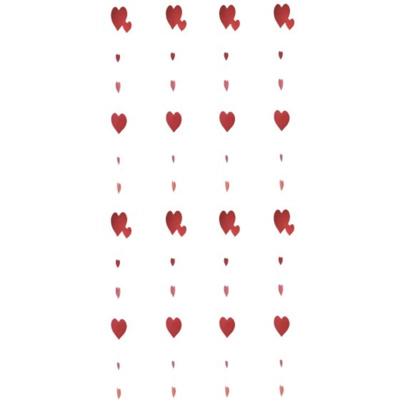 Colorful heart-shaped foil string decorations, 1.8m long, ideal for parties and events, pack of 4 for vibrant décor.