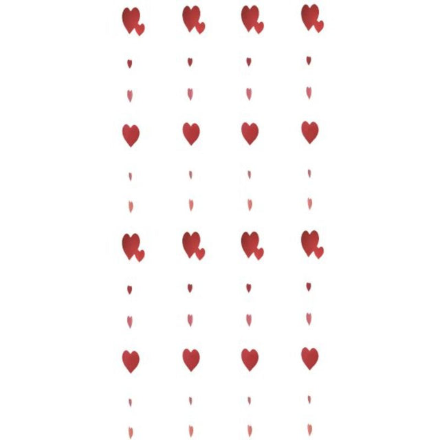 Colorful heart-shaped foil string decorations, 1.8m long, ideal for parties and events, pack of 4 for vibrant décor.