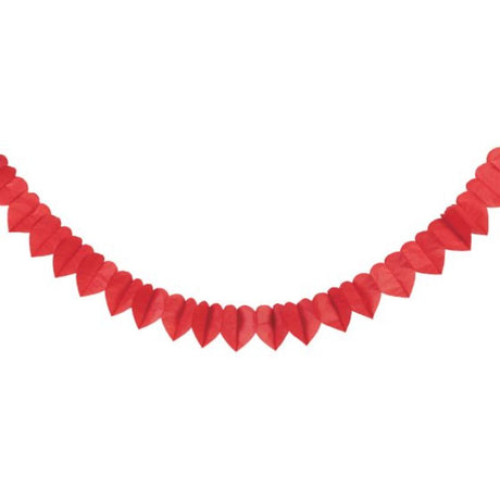 Vibrant red tissue paper banner featuring hearts, perfect for romantic celebrations and easy to hang for any occasion.