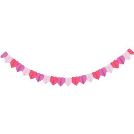 Hearts Tissue Paper Banner in pinks, 17cm x 3m, perfect for romantic celebrations and elegant home decor.