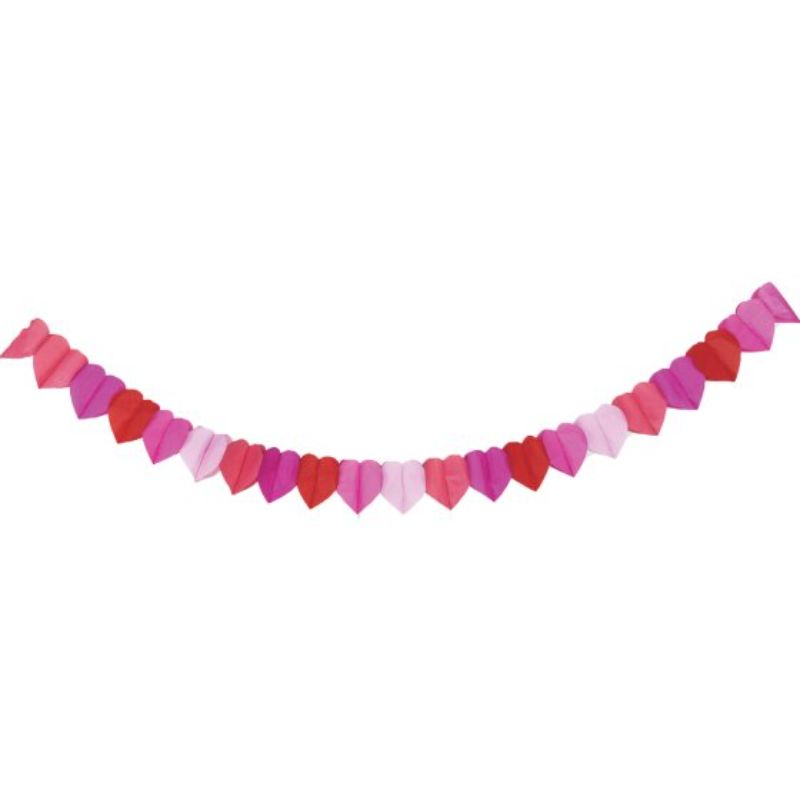 Multi-coloured hearts tissue paper banner, 17cm x 3m, perfect for adding charm to any festive celebration.