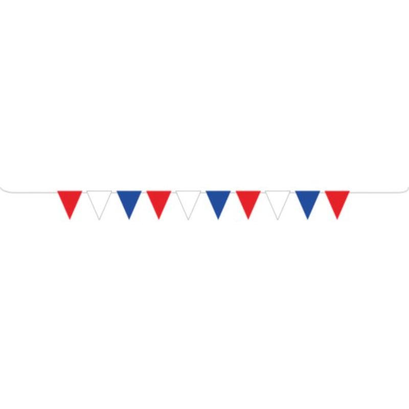 Vibrant 5m red, white, and blue pennant banner, perfect for patriotic celebrations and events.