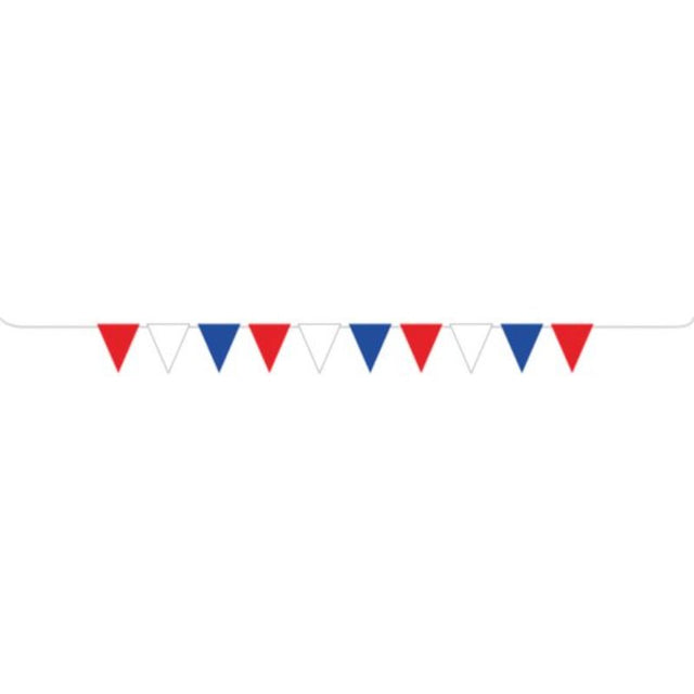 Vibrant 5m red, white, and blue pennant banner, perfect for patriotic celebrations and events.