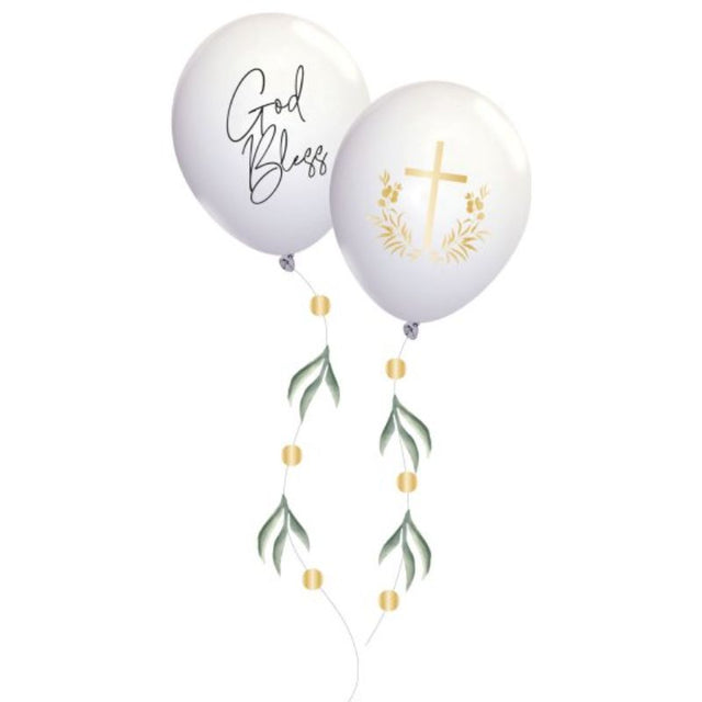 Pack of 4 eco-friendly 27cm botanical design latex balloons for celebrations and religious events.