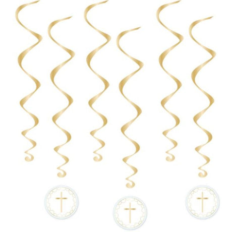Pack of 6 blue spiral swirls hanging decorations, 50cm and 60cm, perfect for festive celebrations and home decor.