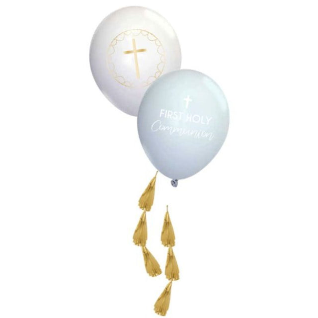 Botanical Celebration Blue Latex Balloon Kit featuring 4 elegant balloons with botanical designs, perfect for any festive occasion.