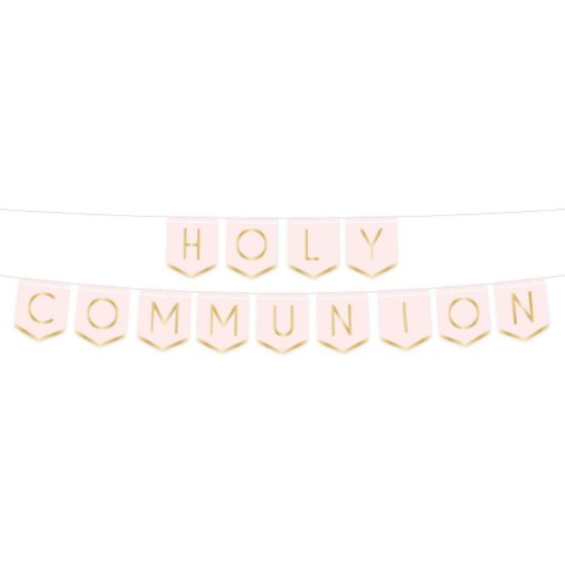 Botanical Celebration Pink Holy Communion Pennant Banner featuring floral designs, ideal for elegant celebrations.