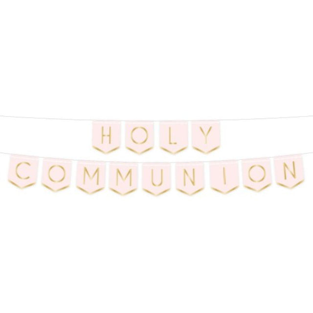 Botanical Celebration Pink Holy Communion Pennant Banner featuring floral designs, ideal for elegant celebrations.