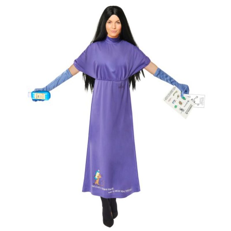 Adult Grand High Witch costume set with dress, gloves, wig, felt bottle, recipe card, and bookmark.