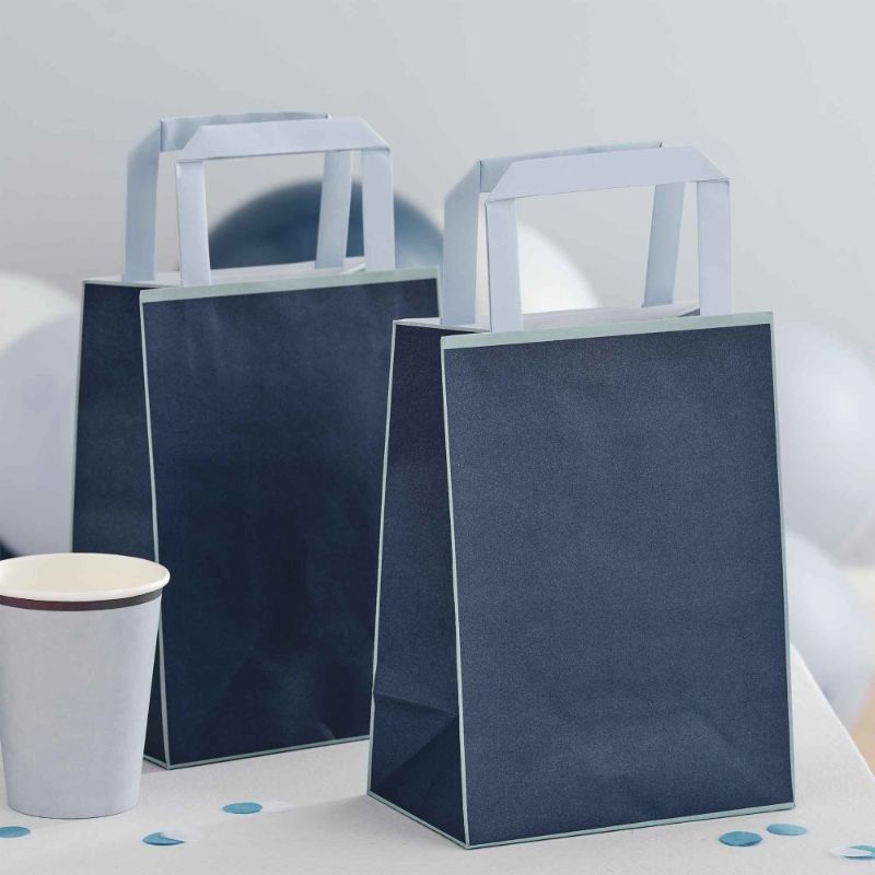 Navy blue paper party bags, pack of 5, perfect for gifts and treats, eco-friendly and stylish for any celebration.