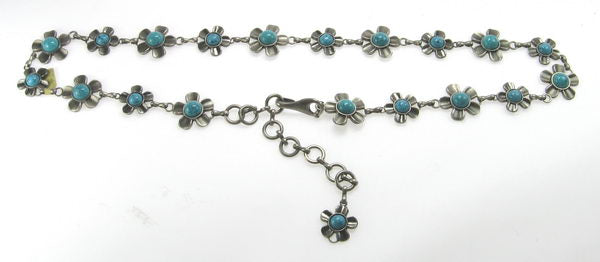Belt Pewter Flower with Turquoise