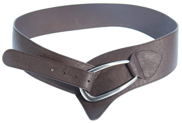 Belt - Oval Buckle Brown Imitation Leather - Medium