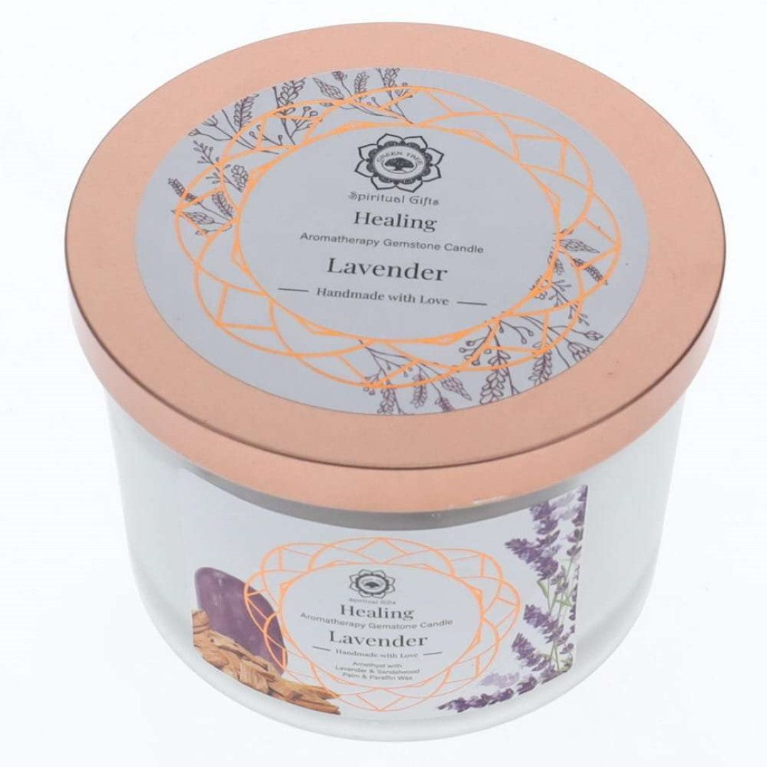 Gemstone Candle - Green Tree Healing Lavender & Amethyst