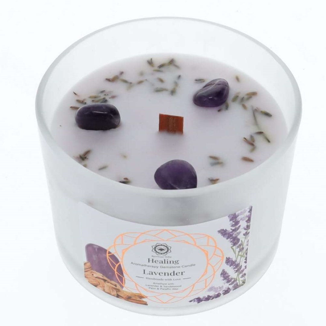 Gemstone Candle - Green Tree Healing Lavender & Amethyst