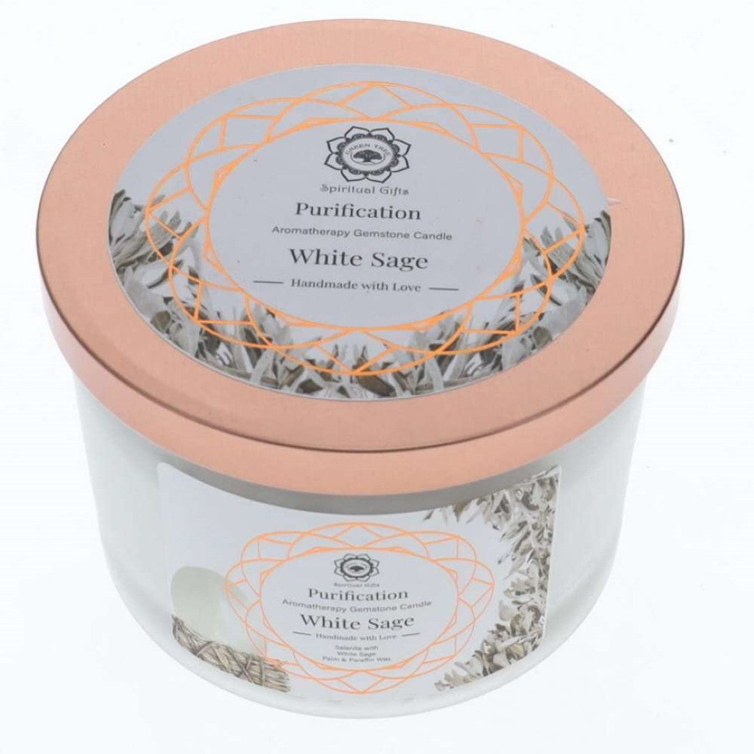 Gemstone Candle - Green Tree Purification White Sage & Selenite