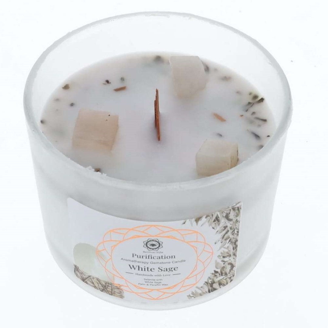 Gemstone Candle - Green Tree Purification White Sage & Selenite