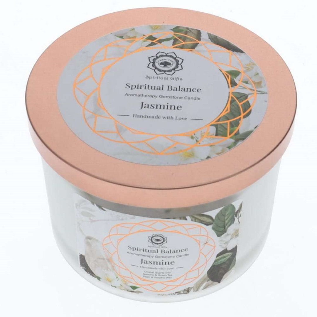 Gemstone Candle - Green Tree Spiritual Balance Jasmine & Clear Quartz