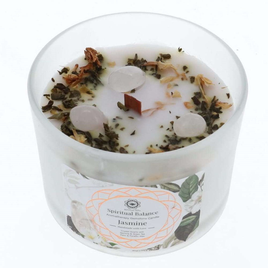 Gemstone Candle - Green Tree Spiritual Balance Jasmine & Clear Quartz