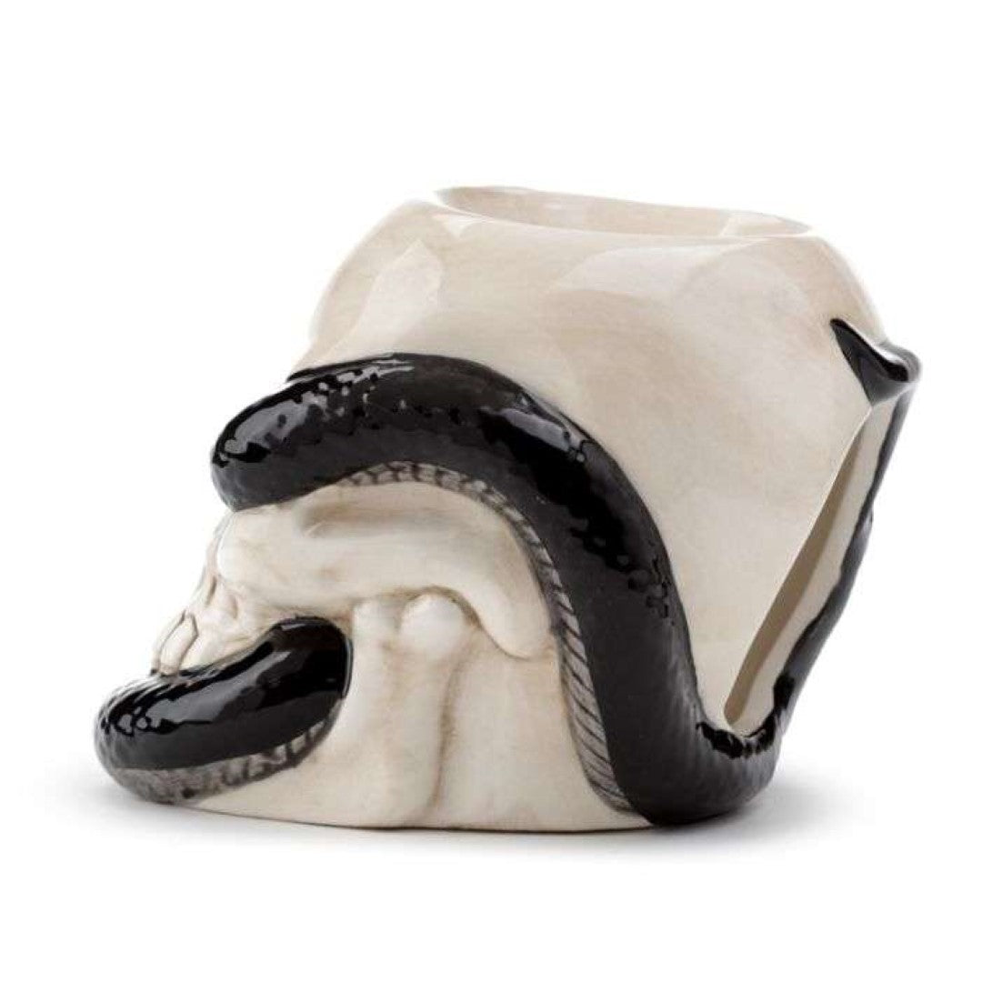 Ceramic Oil Burner - Skull with Coiled Snake Shaped (13cm)