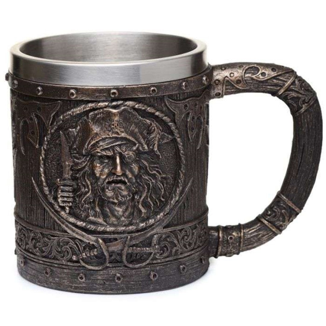 Tankard - Decorative Brushed Gold Wood Effect Pirate (14cm)
