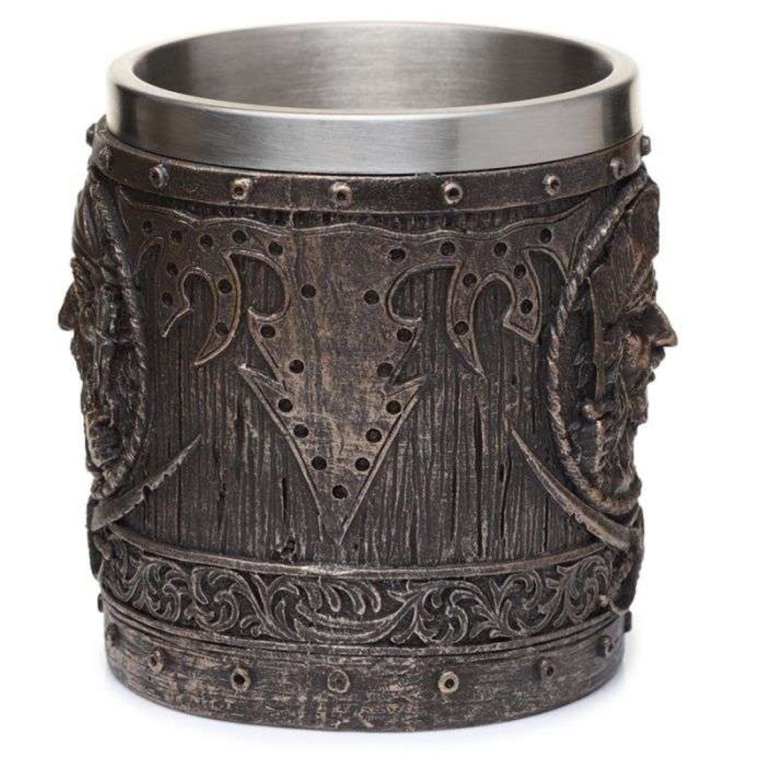 Tankard - Decorative Brushed Gold Wood Effect Pirate (14cm)