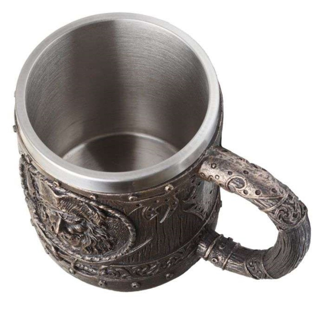 Tankard - Decorative Brushed Gold Wood Effect Pirate (14cm)