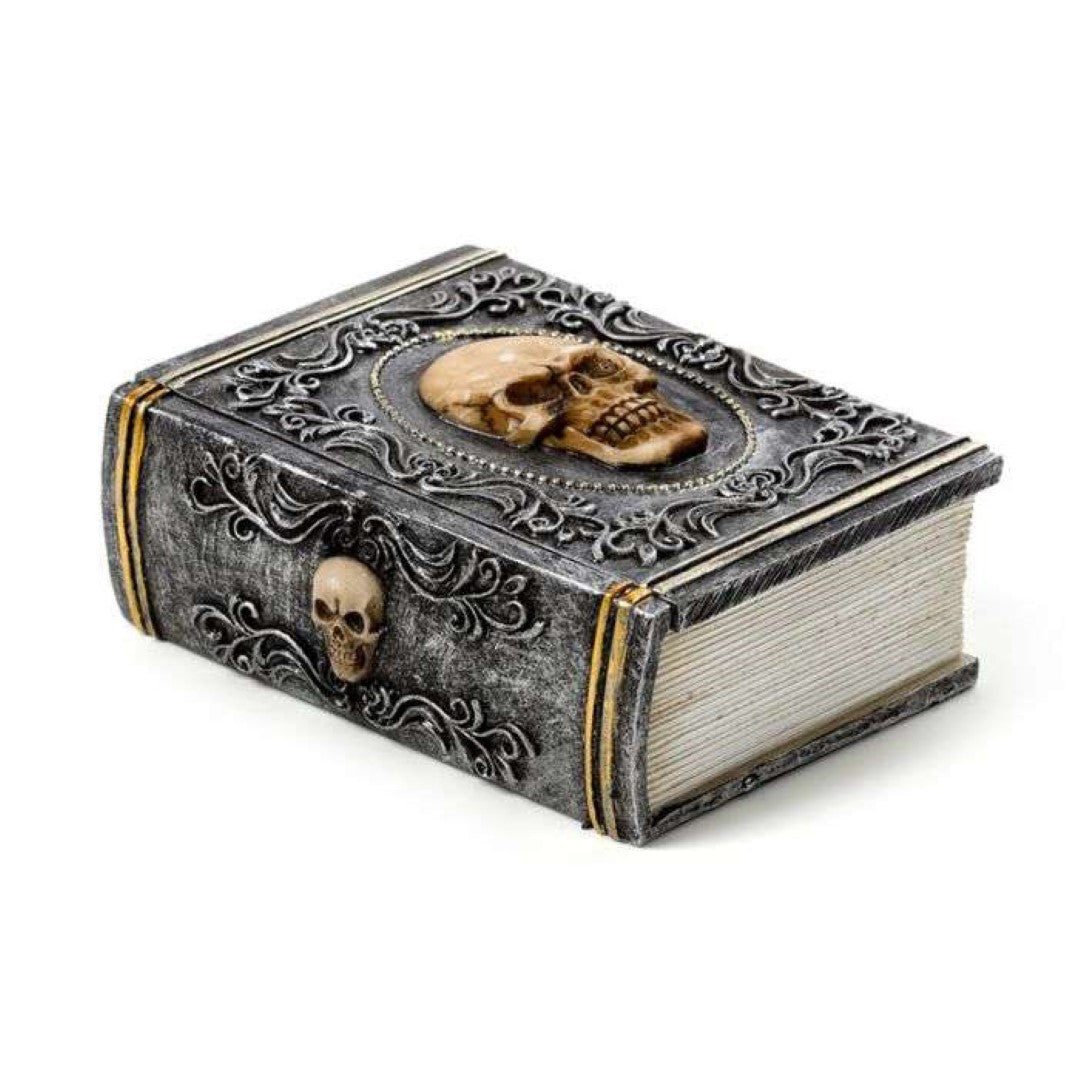Trinket Box - Skull Embellished Book Shaped (11cm)