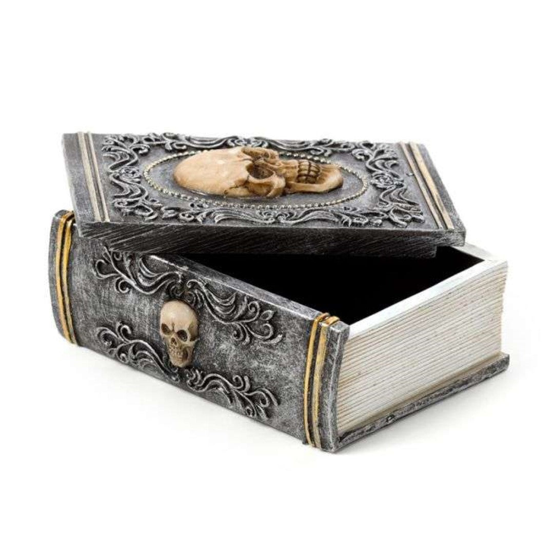 Trinket Box - Skull Embellished Book Shaped (11cm)
