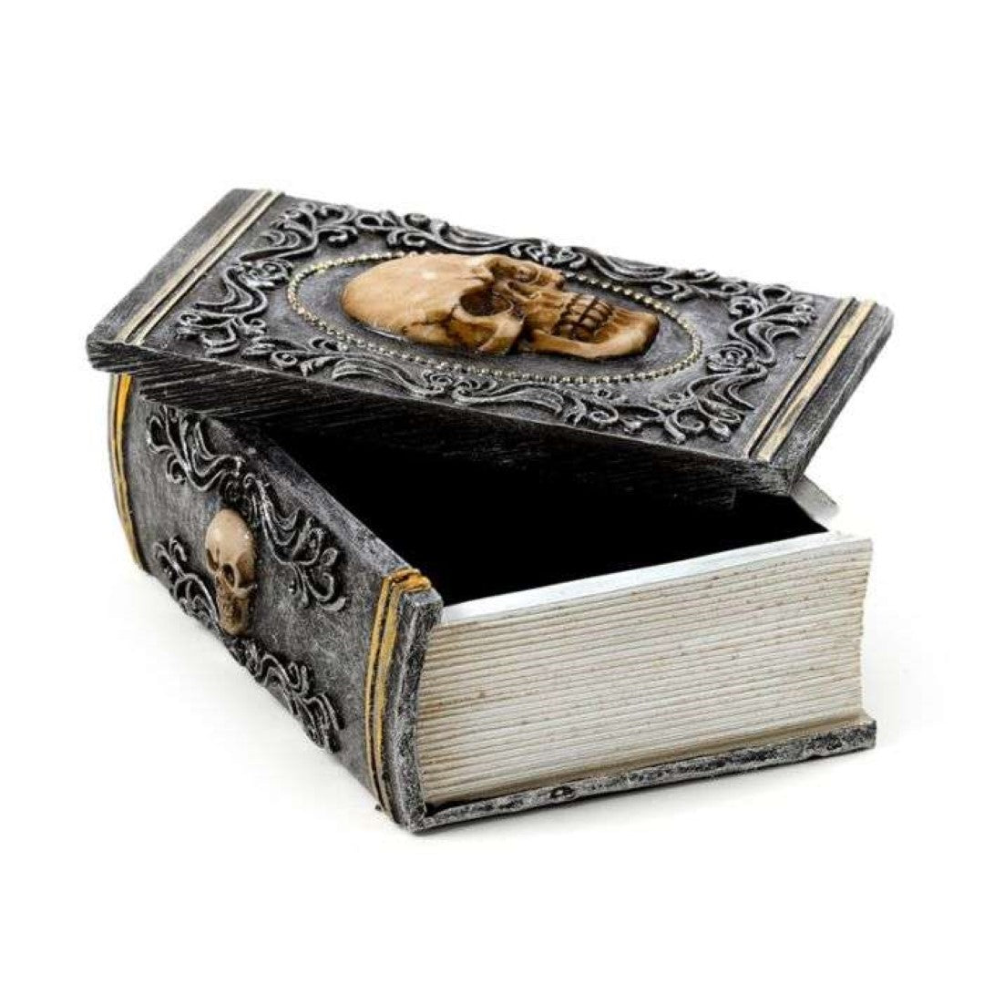Trinket Box - Skull Embellished Book Shaped (11cm)