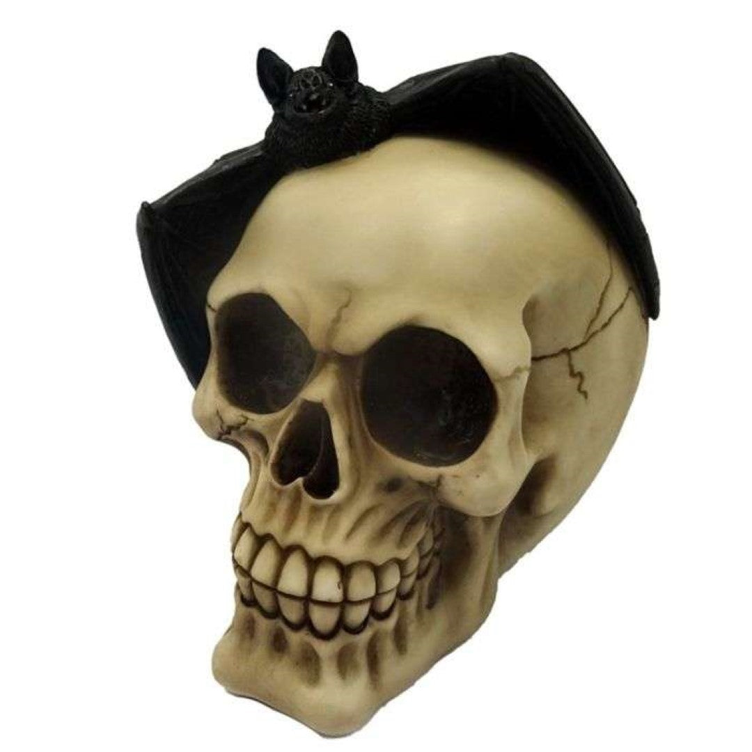 Ornament - Gruesome Skull Head with Bat (15cm)