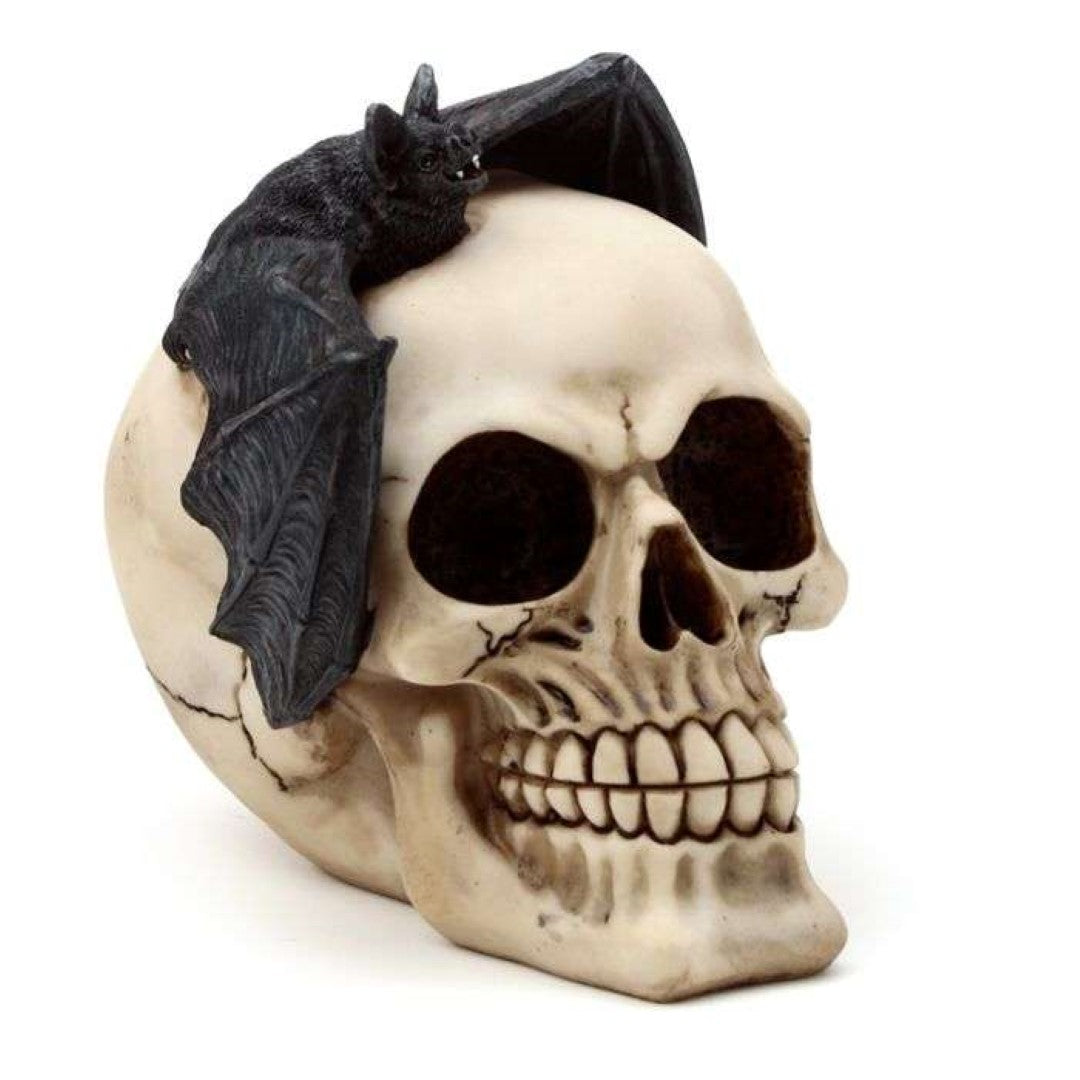Ornament - Gruesome Skull Head with Bat (15cm)