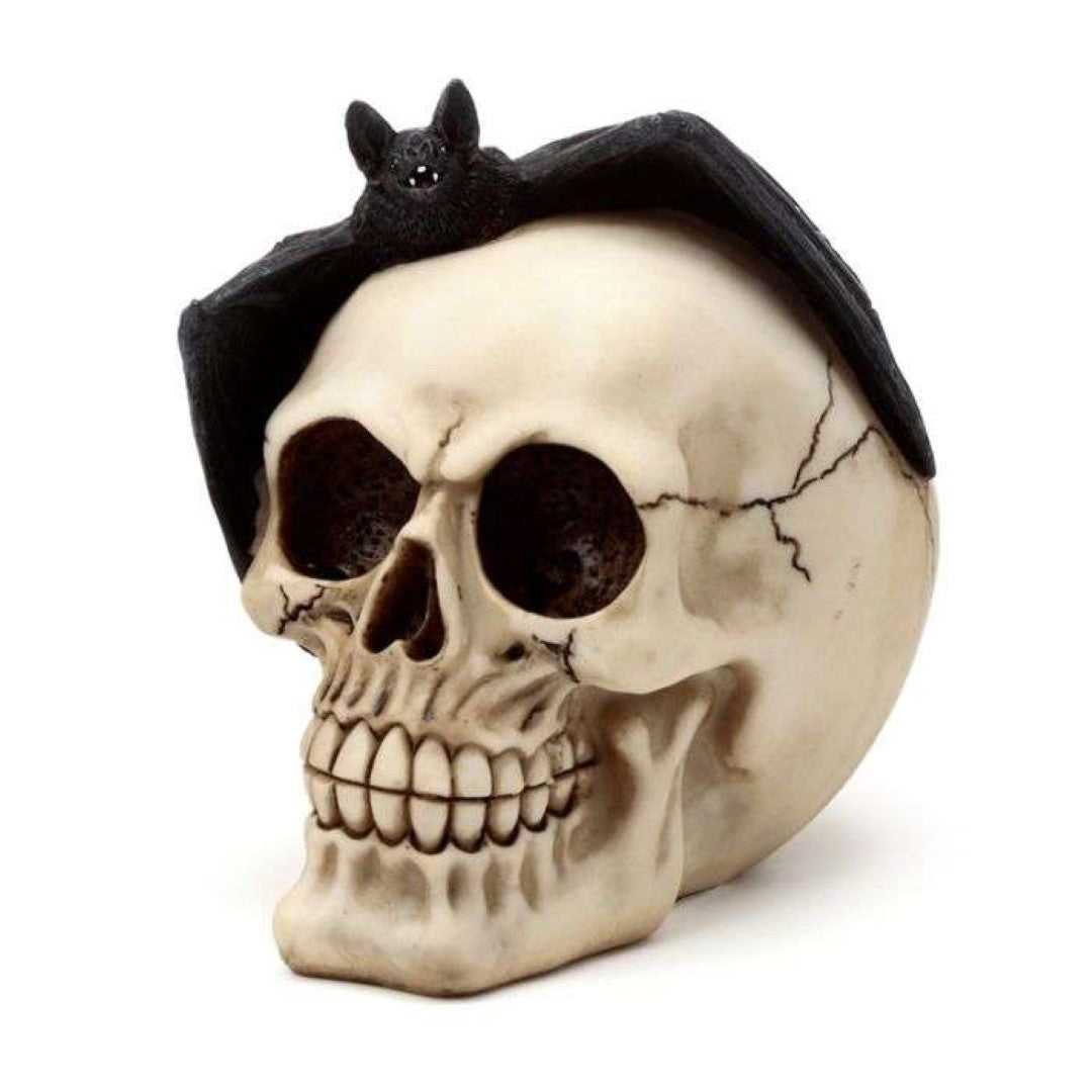Ornament - Gruesome Skull Head with Bat (15cm)
