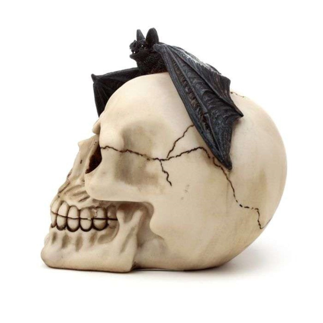 Ornament - Gruesome Skull Head with Bat (15cm)
