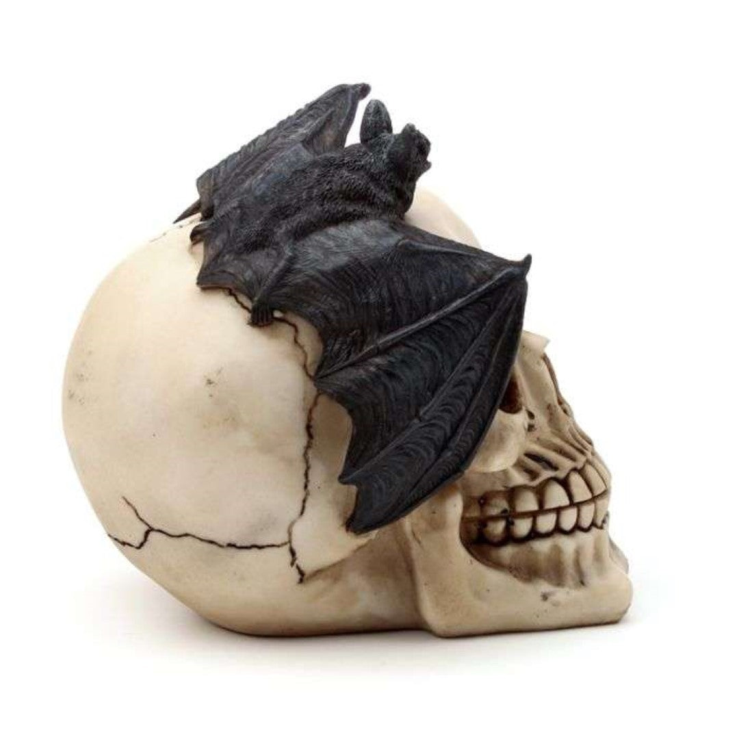 Ornament - Gruesome Skull Head with Bat (15cm)