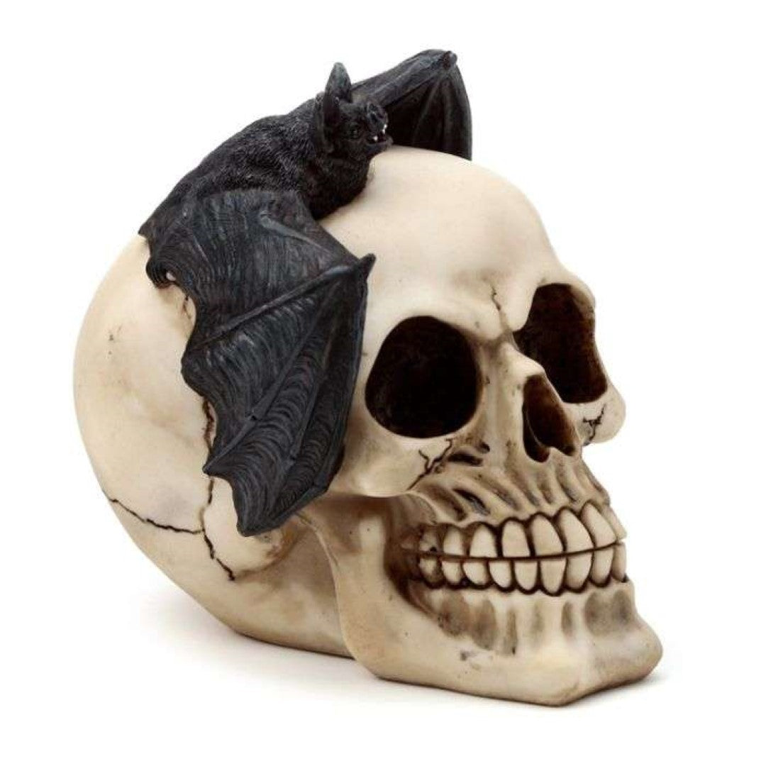 Ornament - Gruesome Skull Head with Bat (15cm)