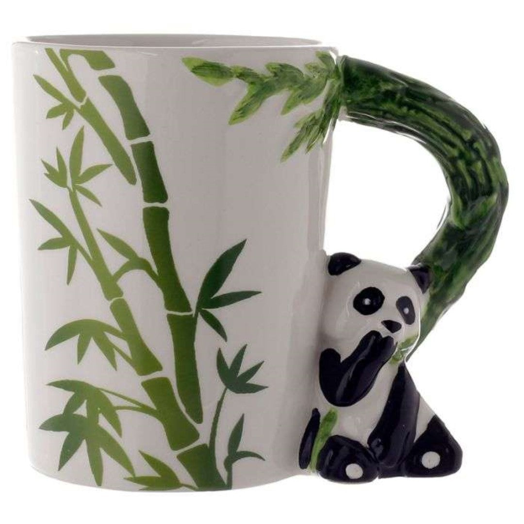 Ceramic Mug - Panda with Bamboo Decal Shaped Handle (400ml)