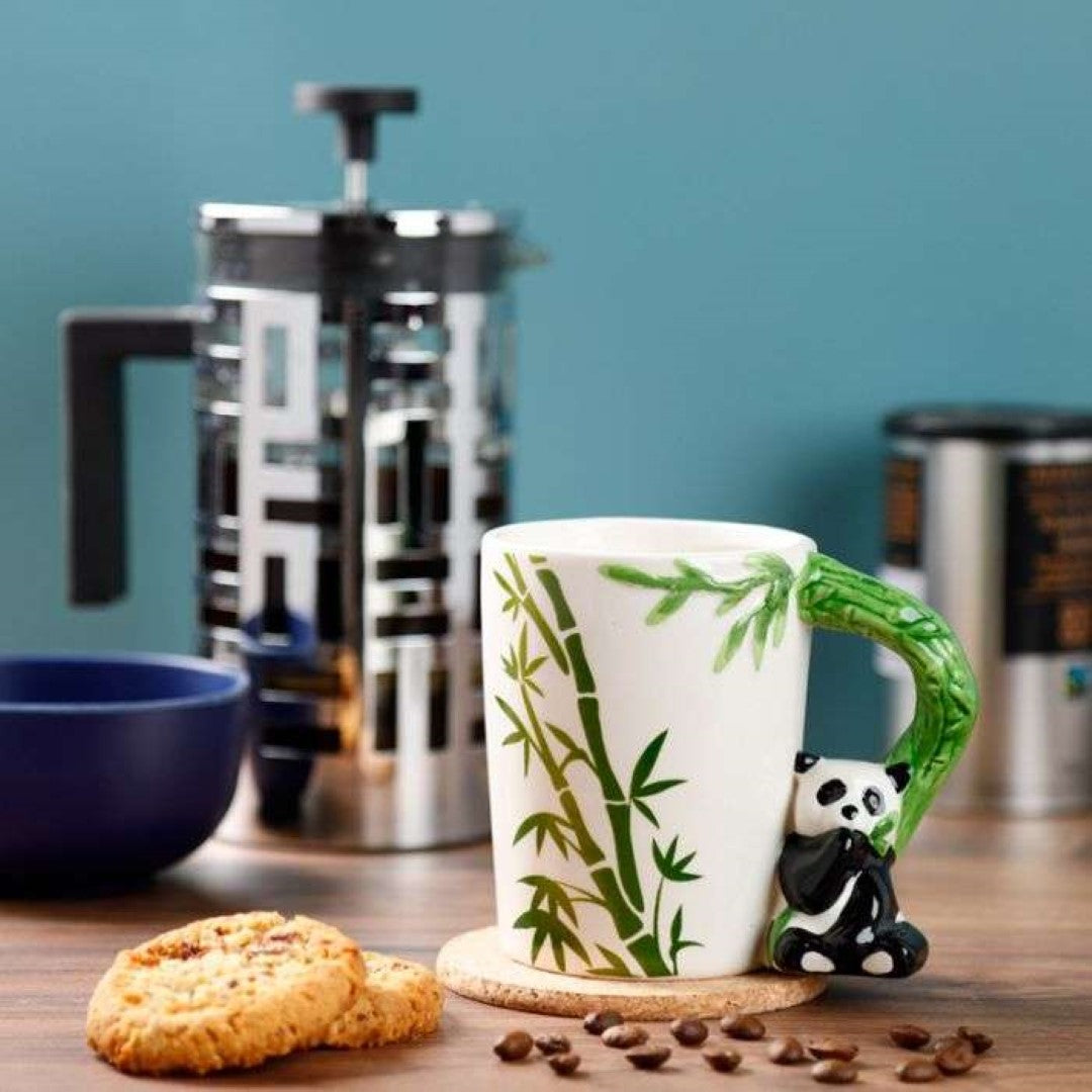 Ceramic Mug - Panda with Bamboo Decal Shaped Handle (400ml)