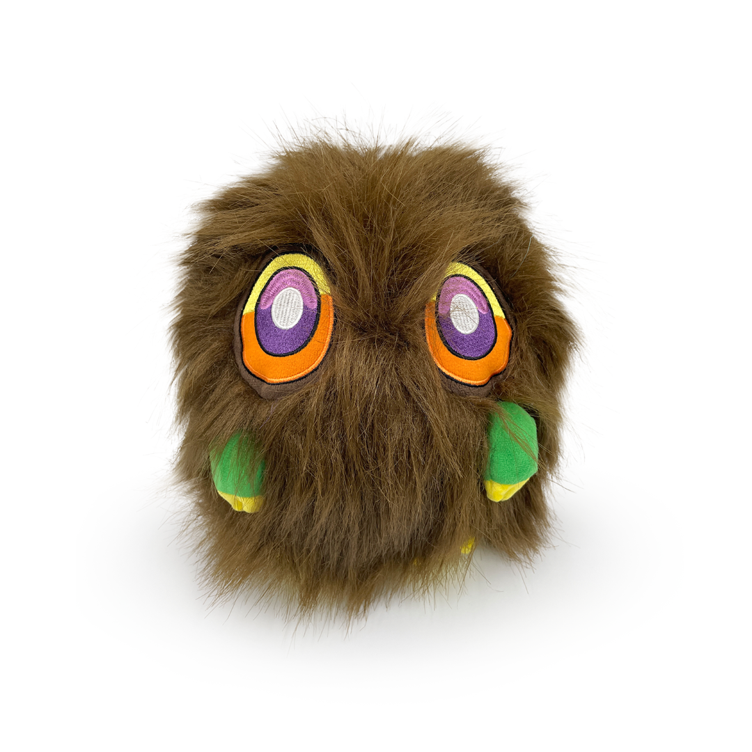 Cuddly 9-inch Youtooz Kuriboh plush with green feet, oversized eyes, and magnetic backing for display and cuddling.
