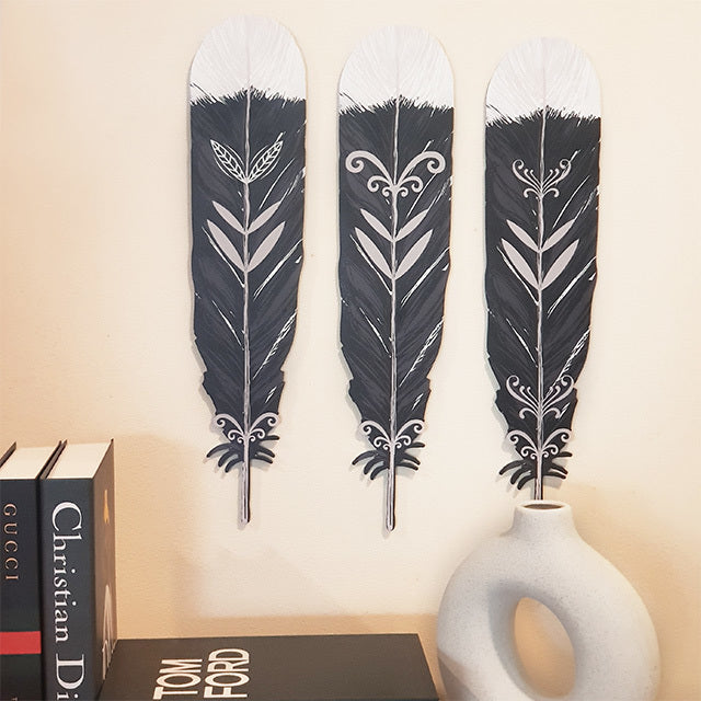 ACM Wall Art - Printed Kiwiana Huia Feathers Set (48cm)