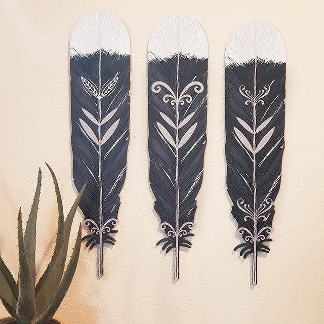 ACM Wall Art - Printed Kiwiana Huia Feathers Set (48cm)