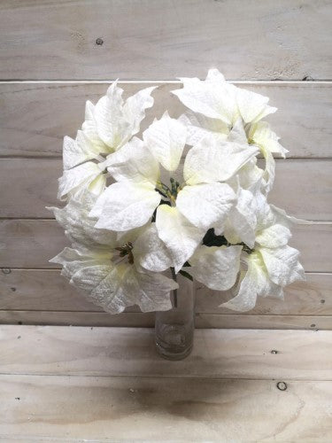 Artificial Poinsettia Bush x5 - Large 15cm (Cream)