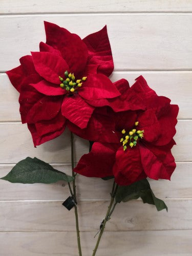 Artificial Single Velvet Poinsettia Stem - 20cm (Red)